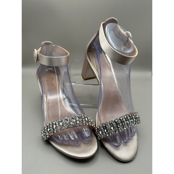 Jewel Badgley Mischka Women's James Block Heel Sandals Champagne Rhinestone 7 - Picture 1 of 8
